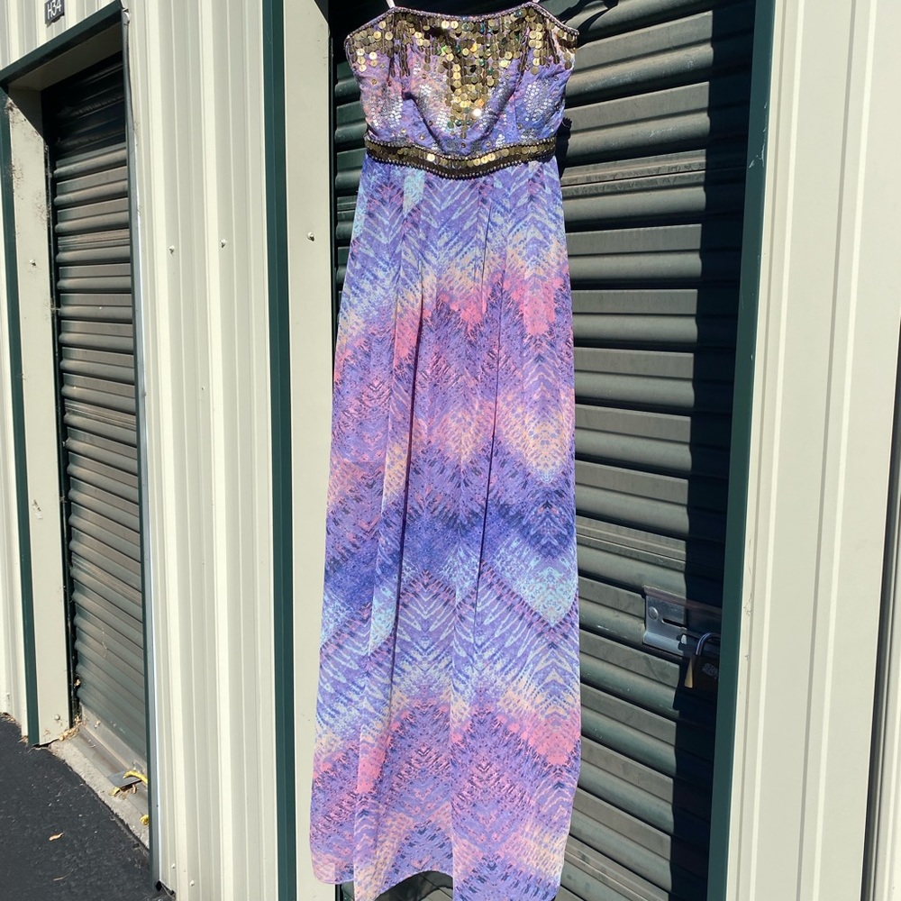 Ecoté Strapless Dress Multi color with gold bead details